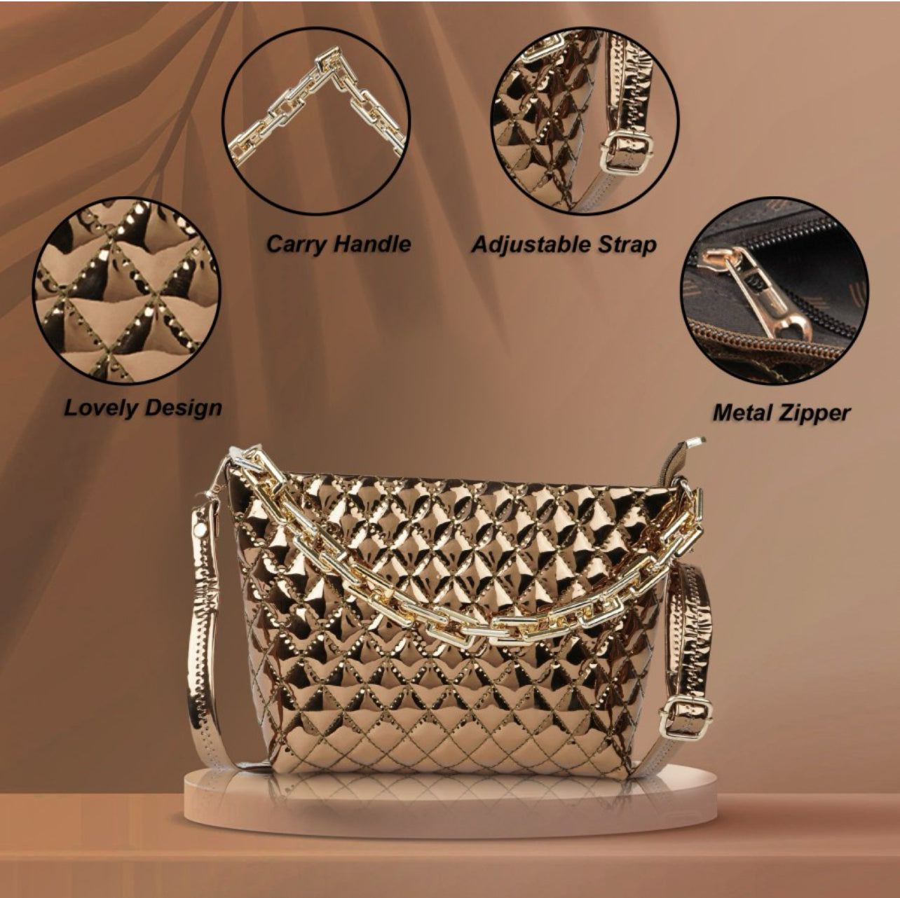 BAGMATES dazzling copper colour handbag