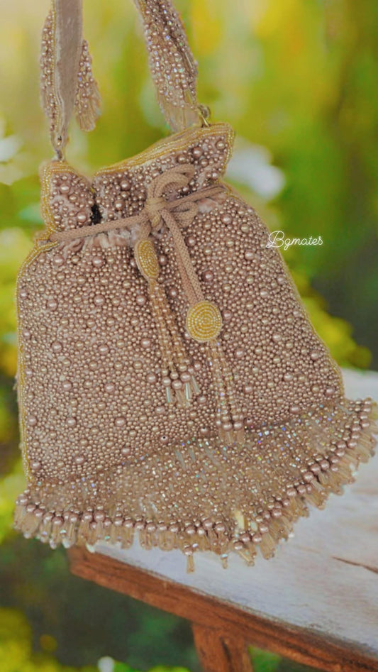 Designer tessle Beads with pearl embroidery  Potli bag