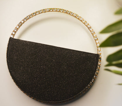 Sequence Semi circle clutch bag with stone handle