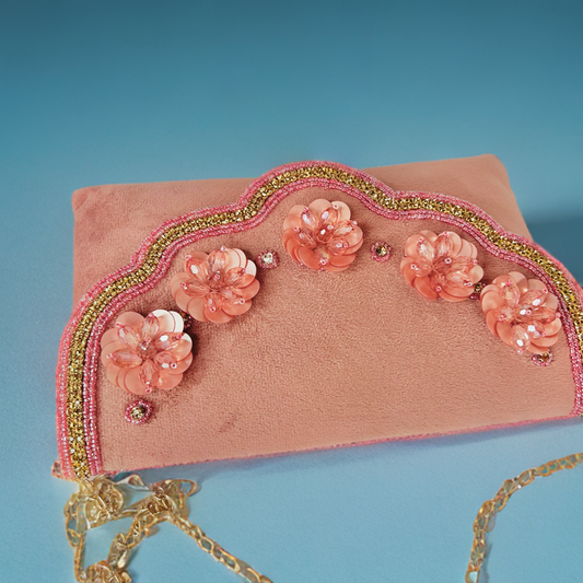 Sassy stone work flower purse with sling