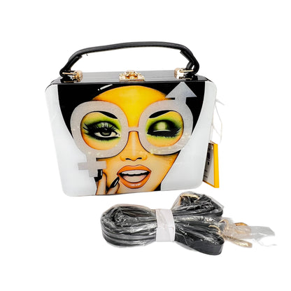 Women funky 3D lady face acrylic shoulder bag