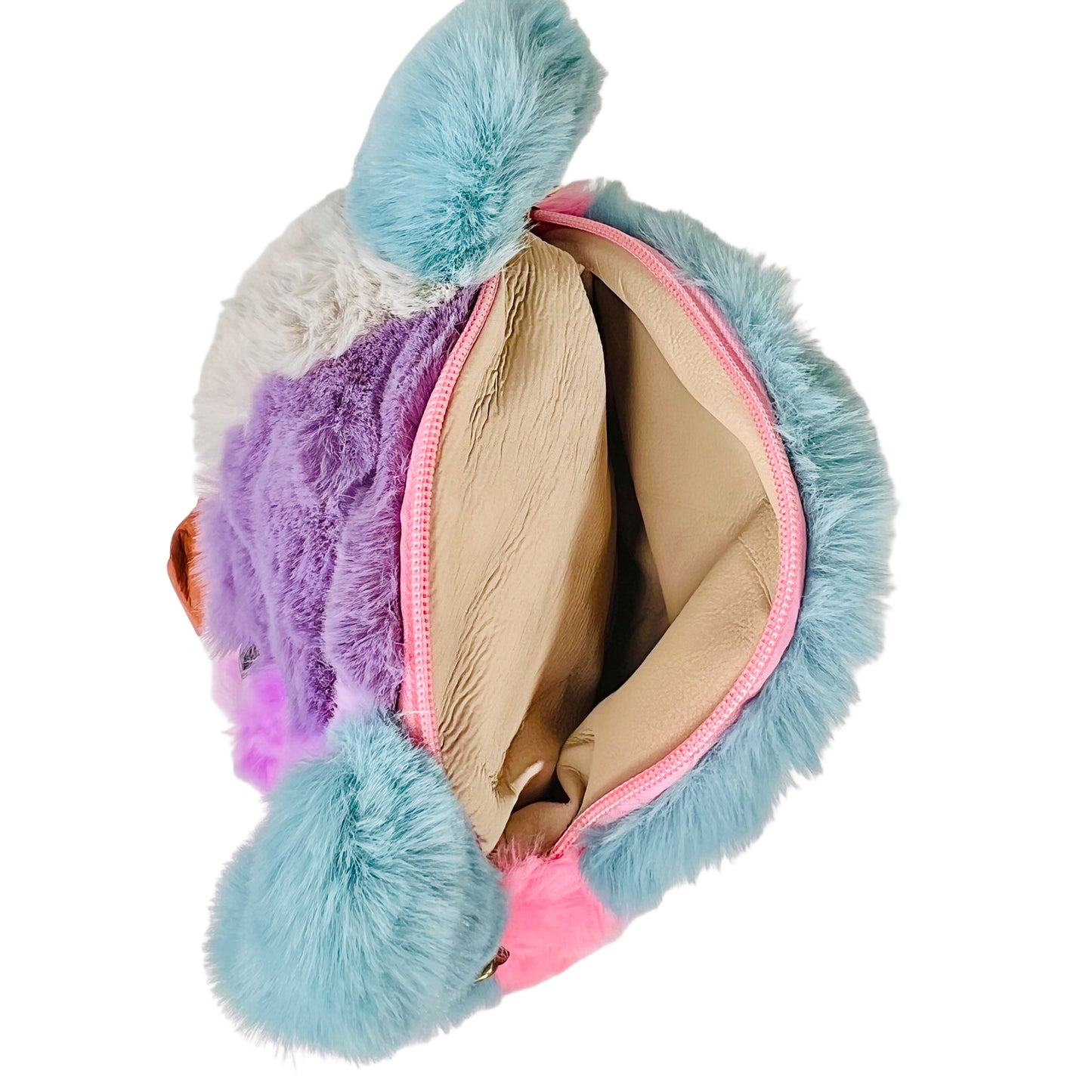 Kids soft fur teddy face bag pack