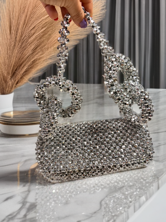 Silver Glamour beaded clutch bag