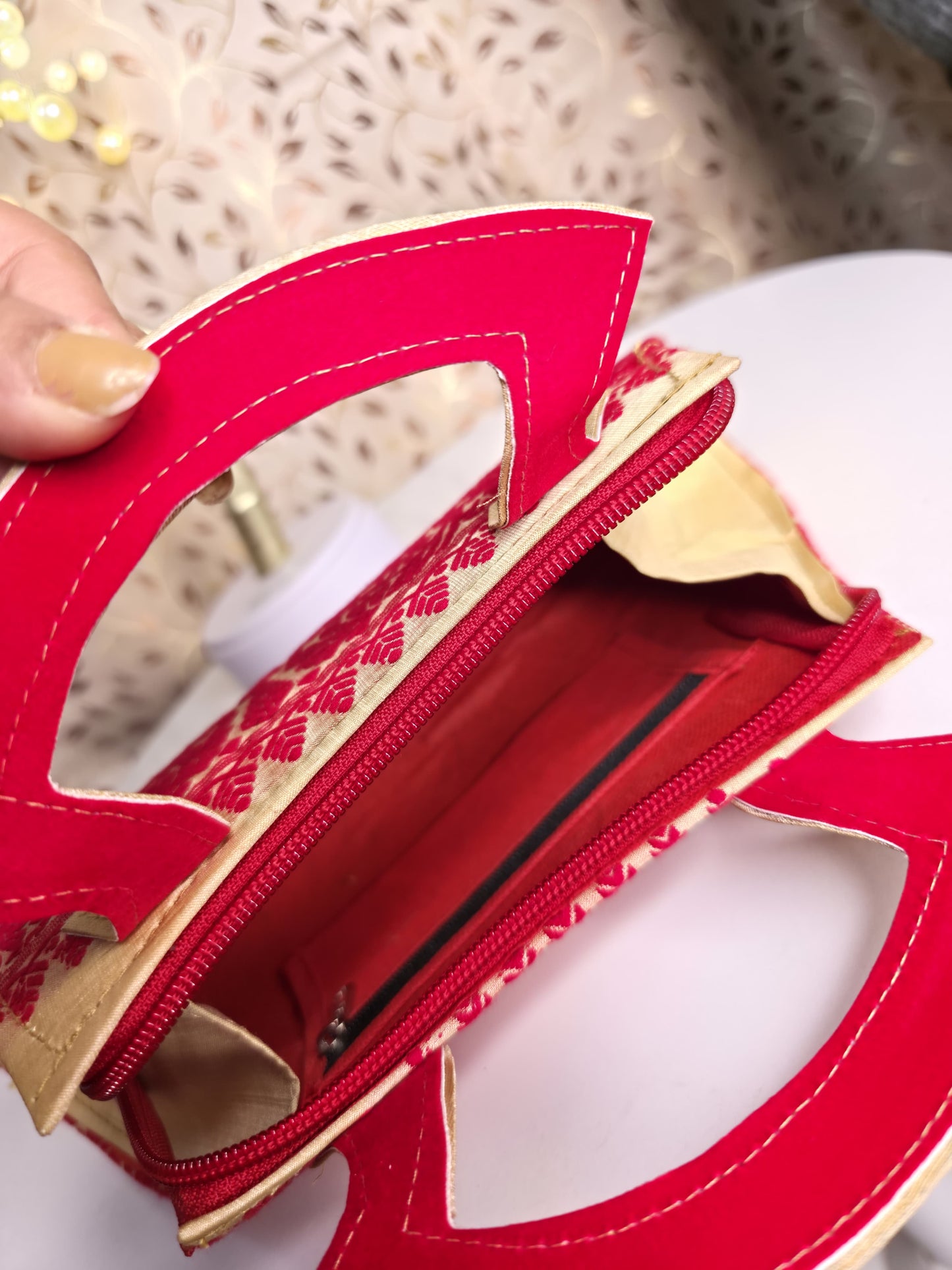 Assam traditional red white combination Clutch