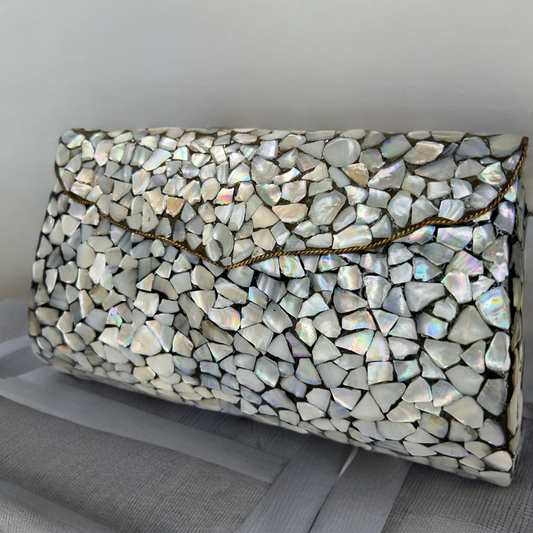Marble finish metallic clutch
