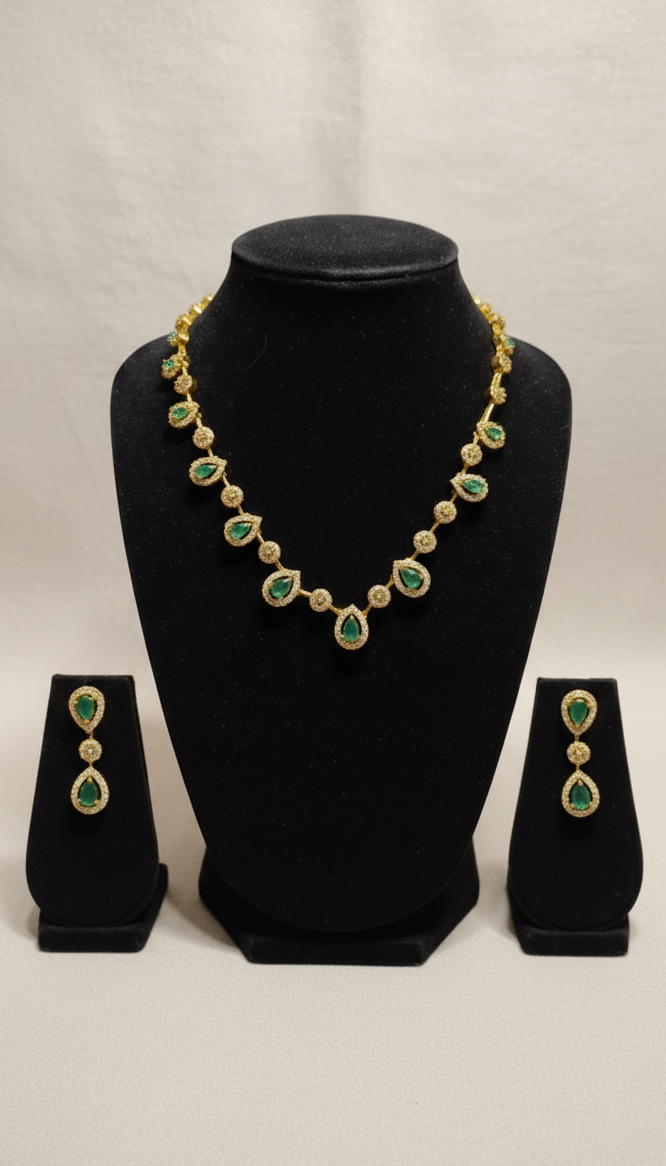 Traditional Kundan Style Multi-Gemstone Chain Necklace | Ruby Emerald Gold Tone Necklace