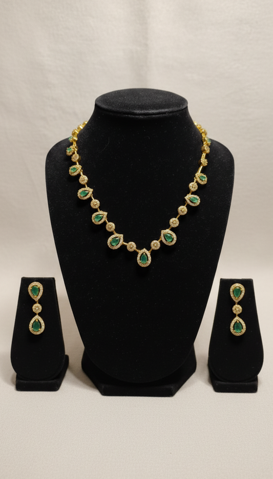 Traditional Kundan Style Multi-Gemstone Chain Necklace | Ruby Emerald Gold Tone Necklace