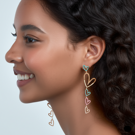 Whimsical Heart Chain Earrings | Boho Chic Gold Jewelry | Valentine's Day Gift