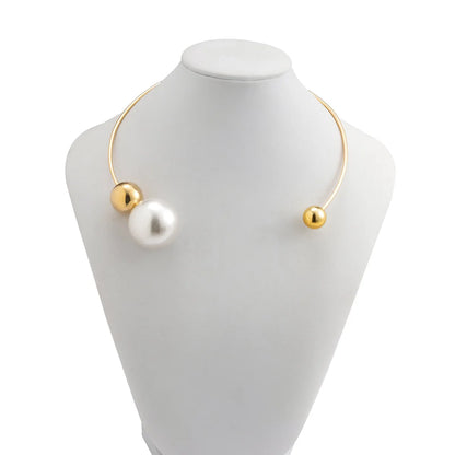Simple Asymmetric Big Pearl Ball Necklace Metal Ring Collar Necklace Jewelry for Women