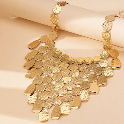 New Arrival Exaggerated Long Sweater Chain Necklace Banquet Style Metal Sequins Geometric Leopard Print Statement Necklaces