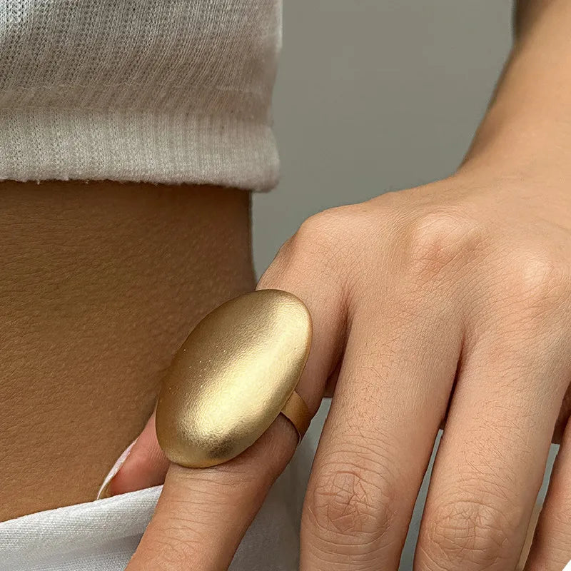 Custom Engravable Large Brushed Gold Stainless Steel Signet Rings Jewelry Women Fashion Stainless Steel Jewelry Rings
