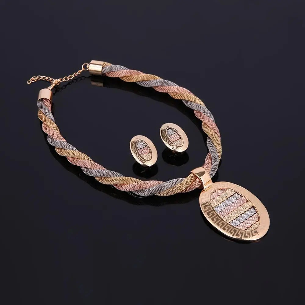 Fashion Gold Silver Plated Women Dubai Jewellery Party Earring Necklace Girl Golden Elegant 4Pcs Luxury Costume Jewelry Set