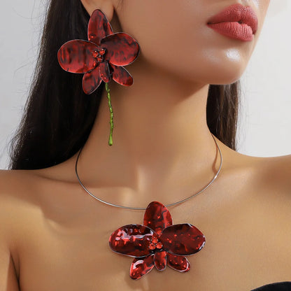 Oil Drop Inlaid Rhinestone Big Flowers Silver Needle Earrings Personality Exaggerated Temperament Floral Drop Earrings Jewelry