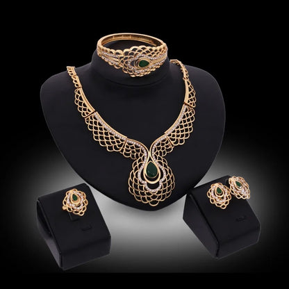 European American Four-Piece Trendy Wedding Banquet Jewelry Set New Necklace Earrings Bracelet Chain
