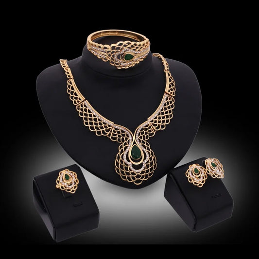 European American Four-Piece Trendy Wedding Banquet Jewelry Set New Necklace Earrings Bracelet Chain