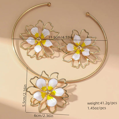 Zooying Vintage Court Style Gorgeous Bride Cross-Border Bride Two-Piece Flower Necklace Earrings Set