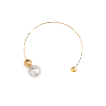 Simple Asymmetric Big Pearl Ball Necklace Metal Ring Collar Necklace Jewelry for Women