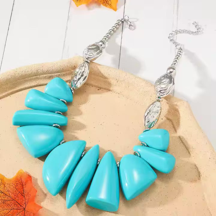 Chunky Statement Necklace for Women – Bold Resin Beads in Multiple Colors with Silver Accents