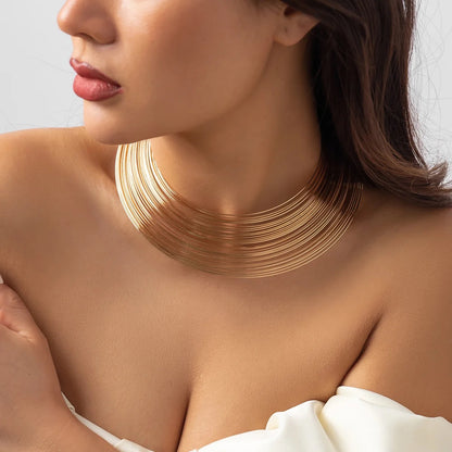 Trendy Multi-Layer Wire Link Chain Punk Metal Collar Choker Necklace African Style Hip Hop Fashion Chains Necklaces
