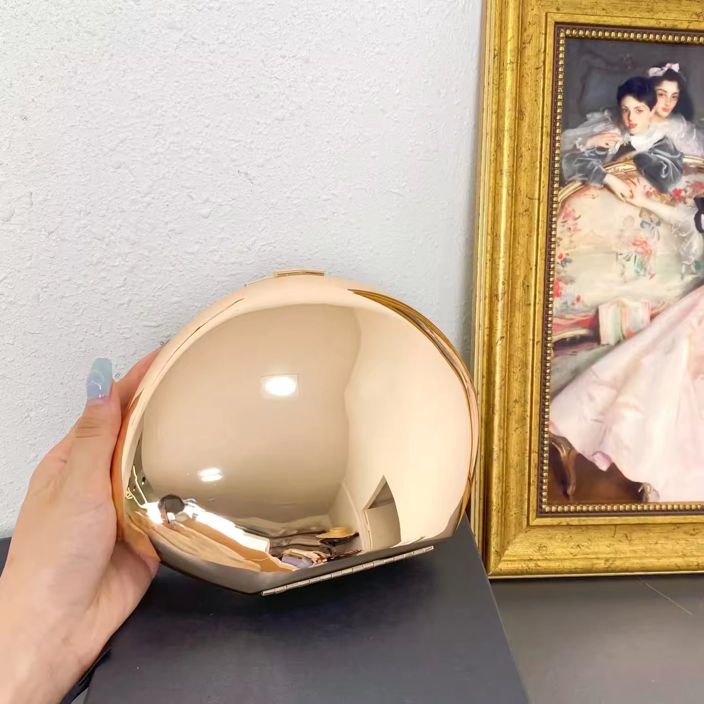 Chic Rose Gold Metallic Sphere Clutch Bag | Evening Purse