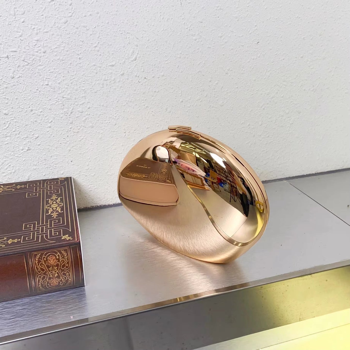 Chic Rose Gold Metallic Sphere Clutch Bag | Evening Purse
