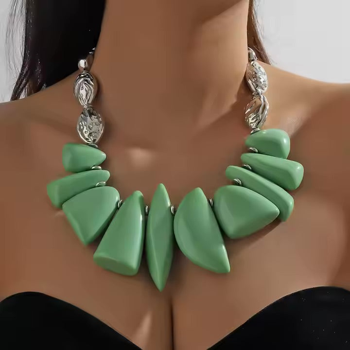 Chunky Statement Necklace for Women – Bold Resin Beads in Multiple Colors with Silver Accents