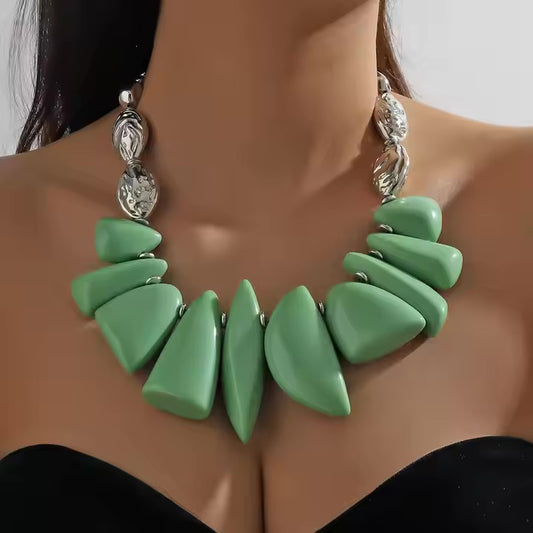 Chunky Statement Necklace for Women – Bold Resin Beads in Multiple Colors with Silver Accents