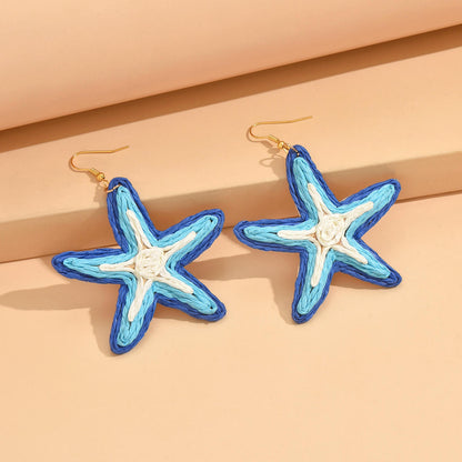 Blue & White Wrapped Starfish Dangle Earrings | Coastal Beach Jewelry