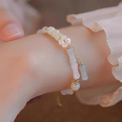New Chinese Style Crystal Charms Flower Bamboo Geometric Beaded Charms Bracelet for Women Girls Jewelry