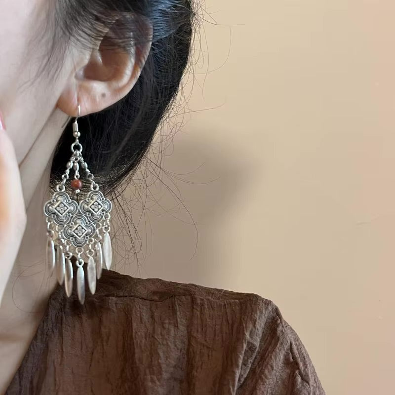 Antique Silver Bohemian Tassel Earrings