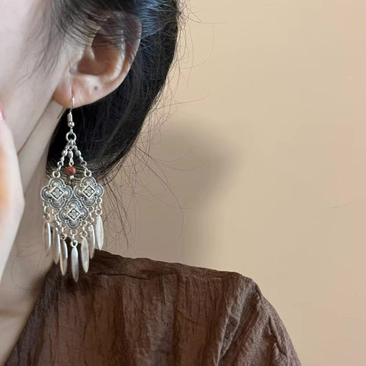 Antique Silver Bohemian Tassel Earrings