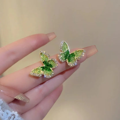 New Design Green Butterfly Earrings with Silver Needle Diamond Stud Earrings Women