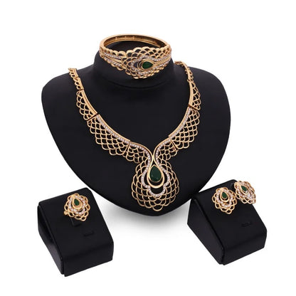 European American Four-Piece Trendy Wedding Banquet Jewelry Set New Necklace Earrings Bracelet Chain