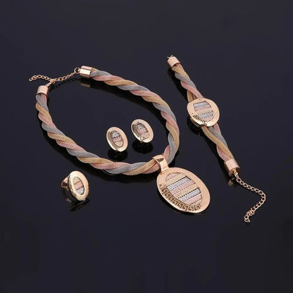 Fashion Gold Silver Plated Women Dubai Jewellery Party Earring Necklace Girl Golden Elegant 4Pcs Luxury Costume Jewelry Set