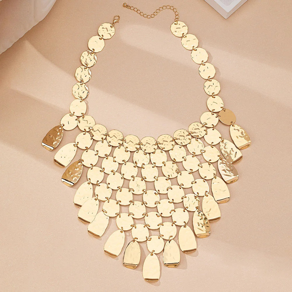 New Arrival Exaggerated Long Sweater Chain Necklace Banquet Style Metal Sequins Geometric Leopard Print Statement Necklaces