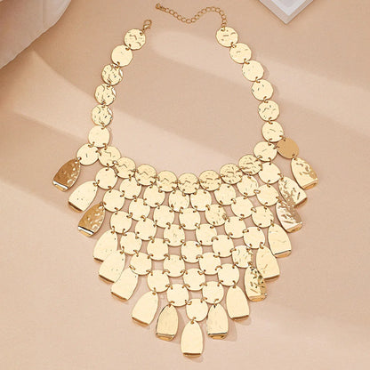 New Arrival Exaggerated Long Sweater Chain Necklace Banquet Style Metal Sequins Geometric Leopard Print Statement Necklaces