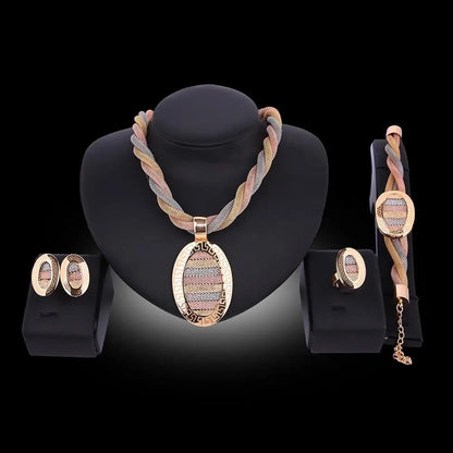 Fashion Gold Silver Plated Women Dubai Jewellery Party Earring Necklace Girl Golden Elegant 4Pcs Luxury Costume Jewelry Set