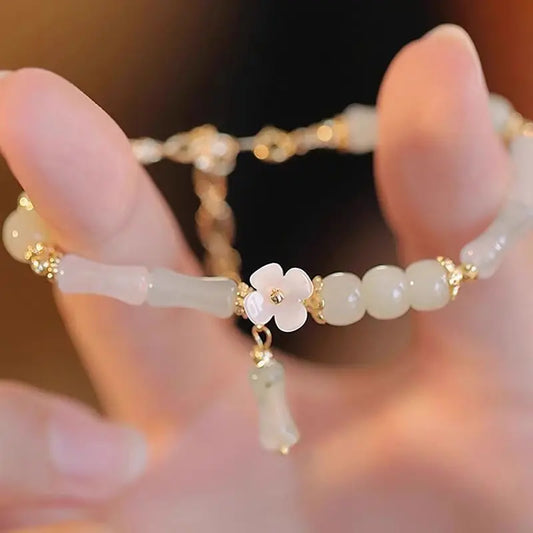 New Chinese Style Crystal Charms Flower Bamboo Geometric Beaded Charms Bracelet for Women Girls Jewelry