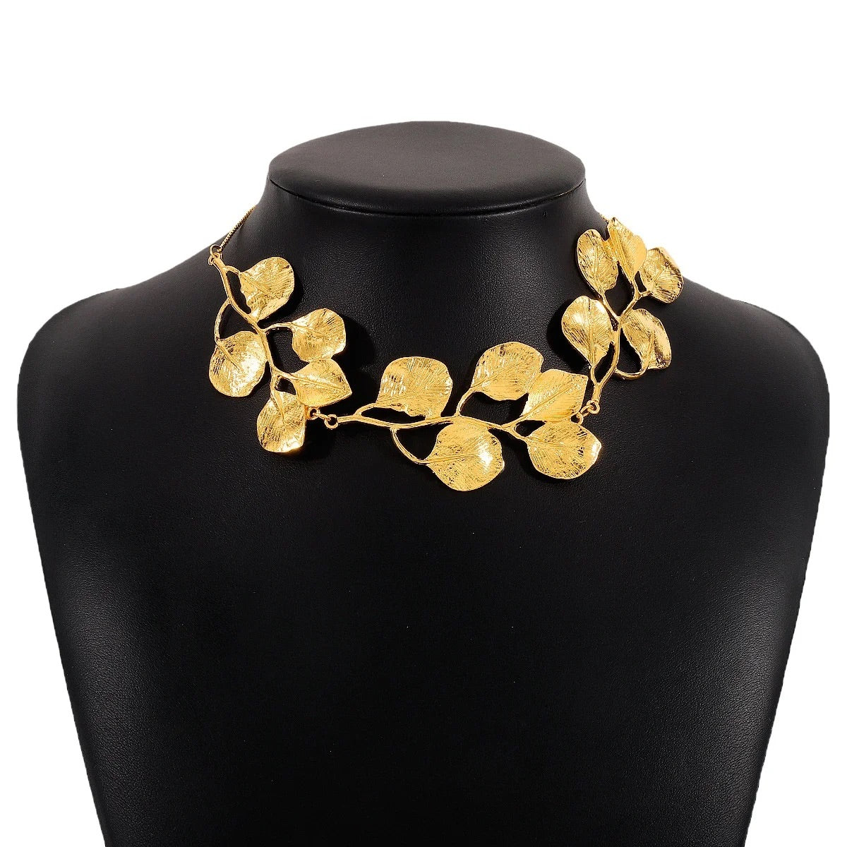 Anti turnished  Leaf tassel Earrings and Choker Necklaces Set for Women Trendy gold silver plated leaf metal jewelry necklace for women
