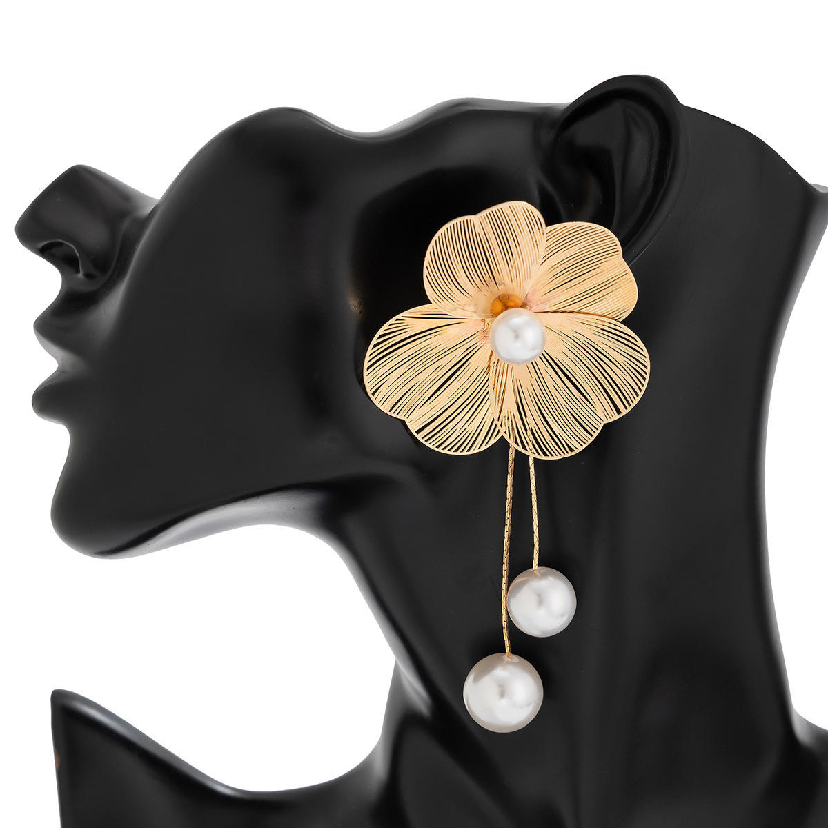Wireframe Flower & Pearl Dangle Earrings | Available in Gold or Silver
