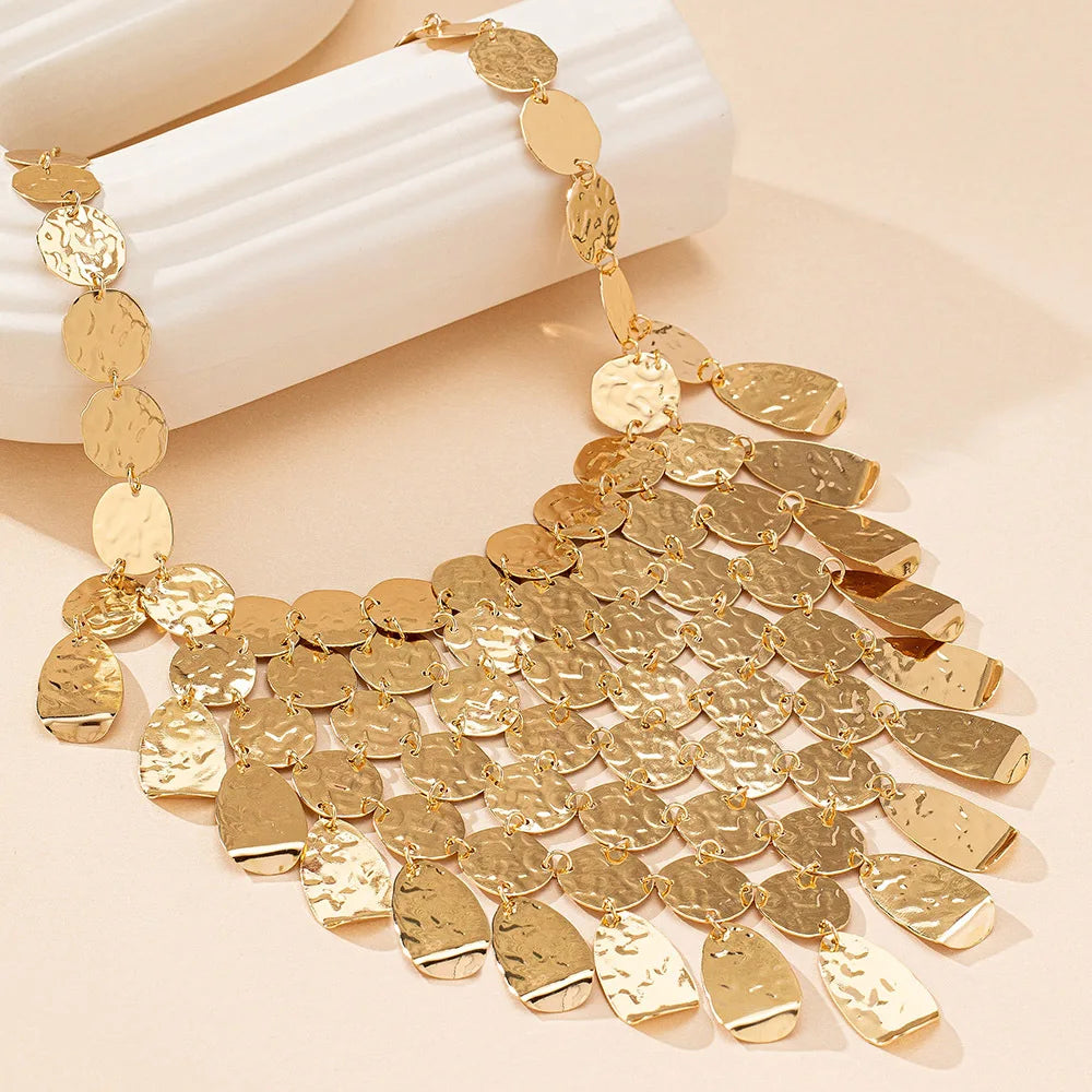 New Arrival Exaggerated Long Sweater Chain Necklace Banquet Style Metal Sequins Geometric Leopard Print Statement Necklaces
