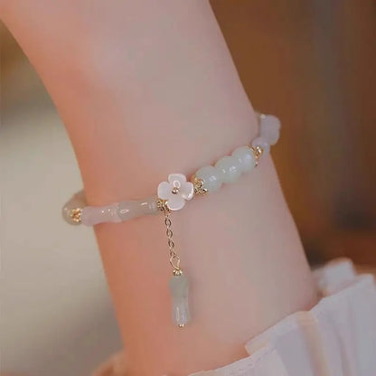 New Chinese Style Crystal Charms Flower Bamboo Geometric Beaded Charms Bracelet for Women Girls Jewelry