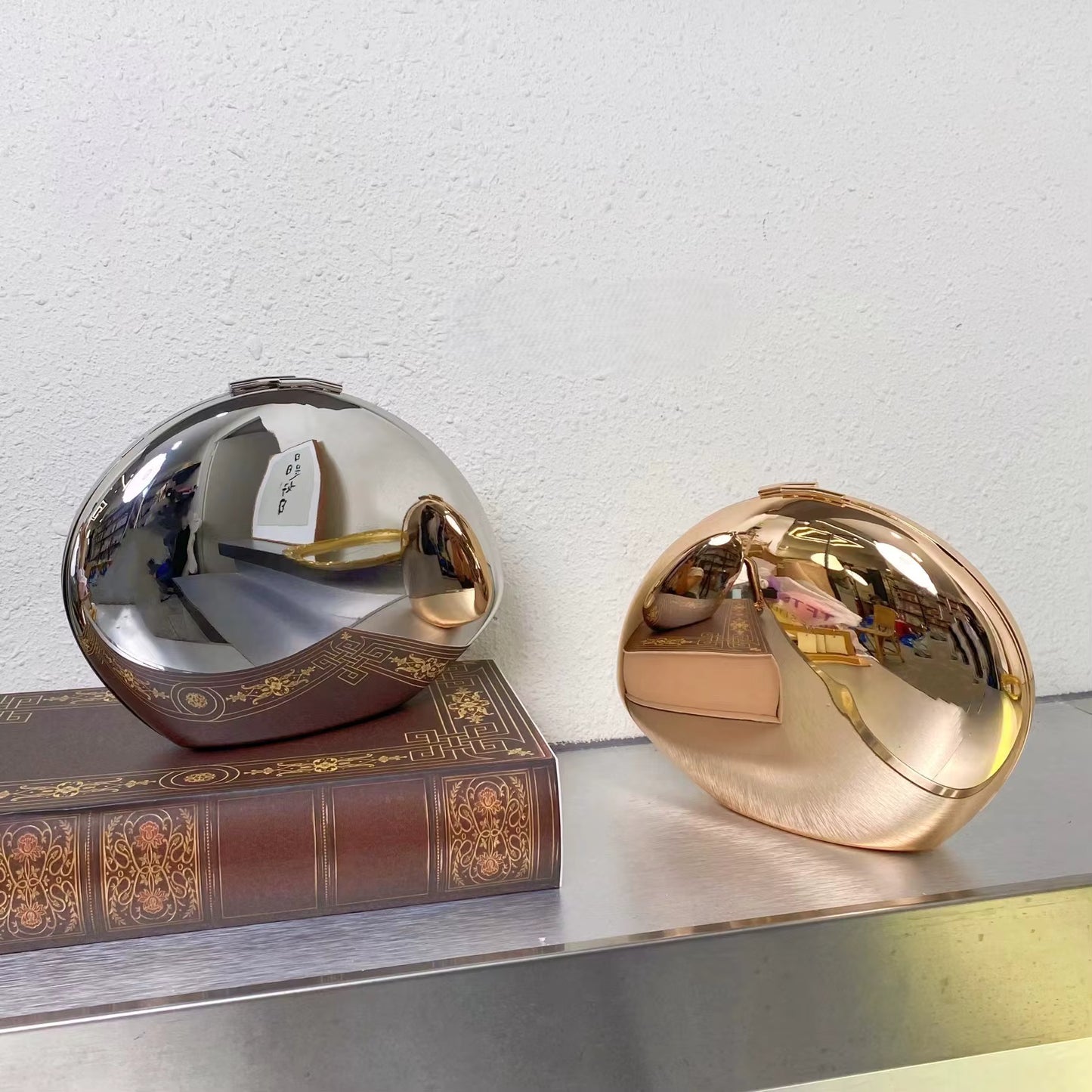 Chic Rose Gold Metallic Sphere Clutch Bag | Evening Purse