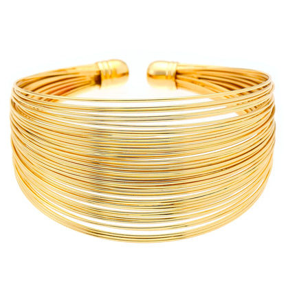 Creative Exaggerated Women Stainless Steel Gold Multi-Layer Open Wide Geometric Design Bracelet