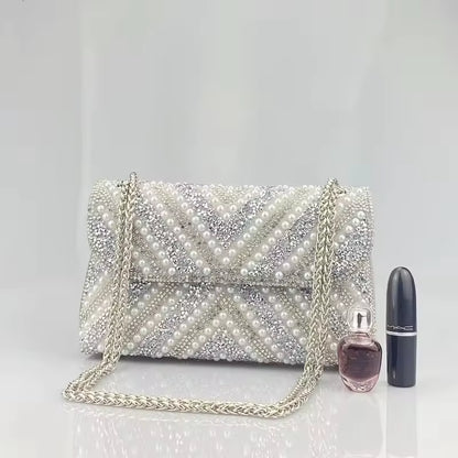 Luxurious Gold Pearl & Sequin Evening Clutch Bag