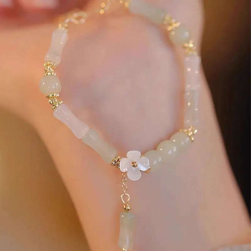 New Chinese Style Crystal Charms Flower Bamboo Geometric Beaded Charms Bracelet for Women Girls Jewelry