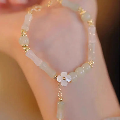 New Chinese Style Crystal Charms Flower Bamboo Geometric Beaded Charms Bracelet for Women Girls Jewelry