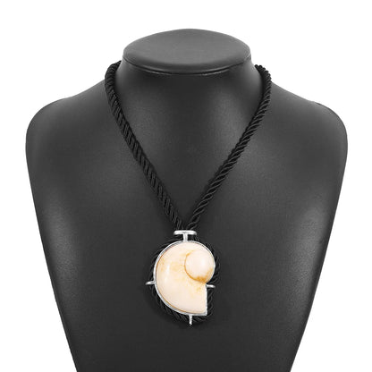 Fashion Jewelry Punk Summer New Beach Style Conch Necklace Exaggerated Cool Black Rope Collar Sea Shell Pendant Necklace and Earrings