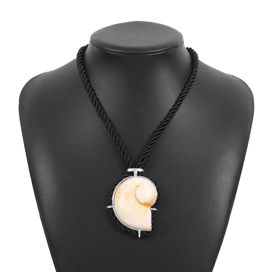 Fashion Jewelry Punk Summer New Beach Style Conch Necklace Exaggerated Cool Black Rope Collar Sea Shell Pendant Necklace and Earrings