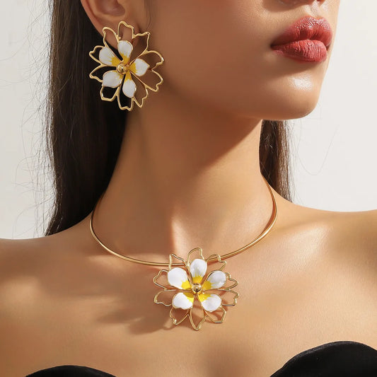 Zooying Vintage Court Style Gorgeous Bride Cross-Border Bride Two-Piece Flower Necklace Earrings Set